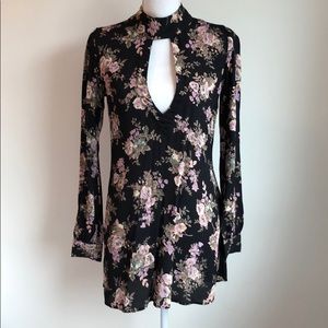 FLYNN SKYE Leah Mini Dress, Black Botanical, XS